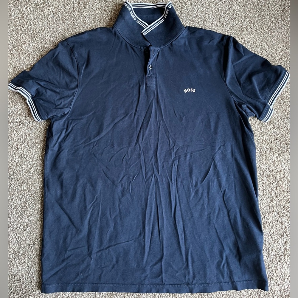 Hugo Boss Polo Shirt. Size 3XL Slim Fit Stretch. Navy Blue/White.